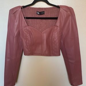Zara faux leather crop top pink size XS